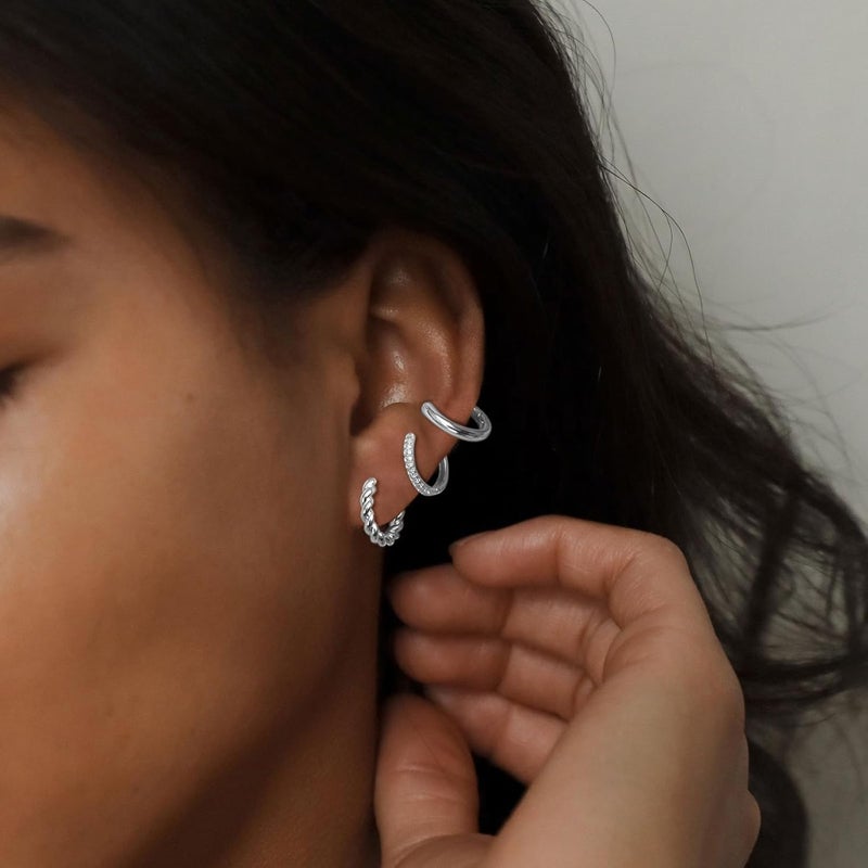 MIDEEO Gold/Sliver Chunky Hoop Earrings Set for Women, 14K Gold Plated Twisted Huggie Hoop Earring Hypoallergenic Thick Open Lightweight Chunky Hoop Earrings Jewelry for Gifts - Image 2